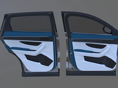 Car Door Interior Design With Blue White Trim And Black Frame Details 3d model
