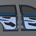 Car Door Interior Design With Blue White Trim And Black Frame Details 3d model