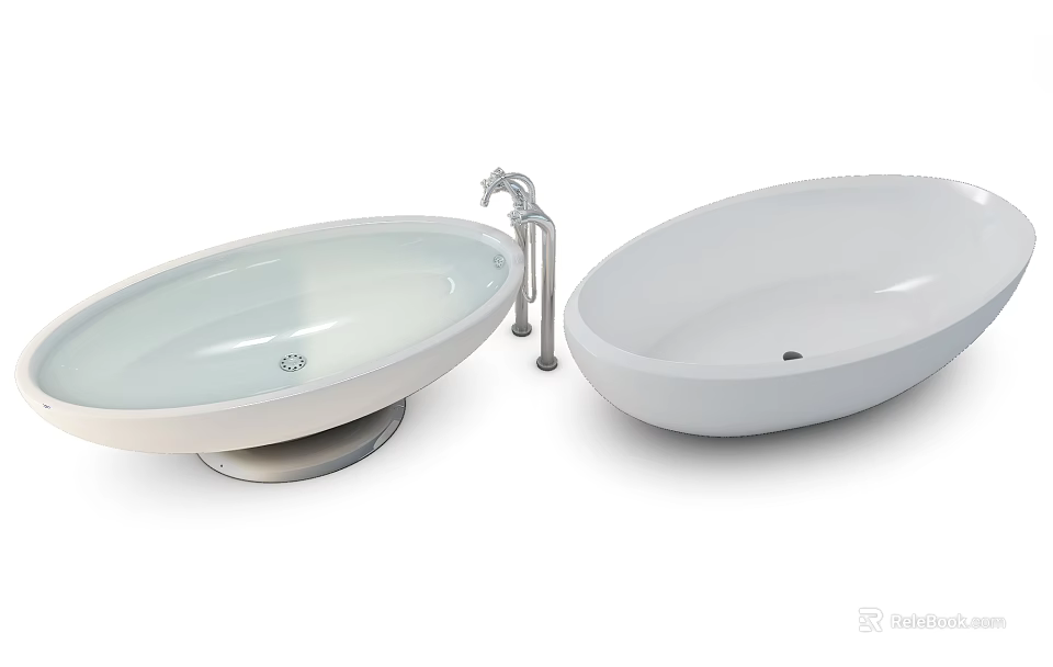 Two Stylish White Washbasins With Modern Faucet And Sleek Design 3d model 