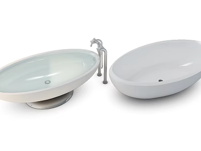 Two Stylish White Washbasins With Modern Faucet And Sleek Design 3d model