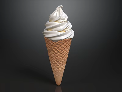 Delicious Ice Cream Cone With Fluffy White Whipped Cream On Dark Background 3d model