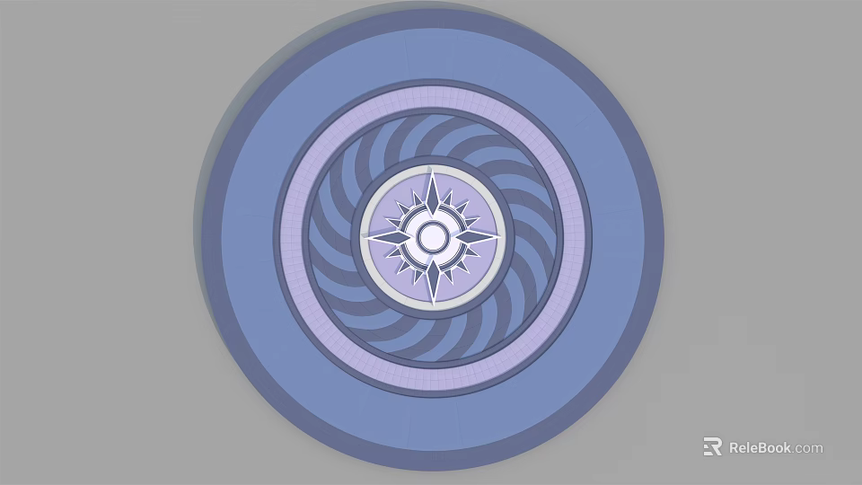 Decorative Floor Tiles with Circular Design Blue Purple Concentric Rings and Star Shaped Center 3d model 