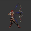 Red Haired Game Movie Character Wearing Red Gold Outfit Holding Bow With Blue Light Effects