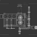 Industrial Equipment System With Cooling Towers Connected Pipes And Ventilation Units