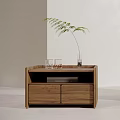 Modern Minimalist Walnut Wood Bedside Tables With Drawers Green Plant White Lamp And Books