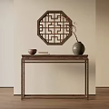 Traditional Chinese Decorative Arrangement With Octagonal Lattice Vase Wooden Table Bowl And Book