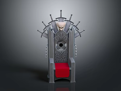 Ornate Metal Throne Chair With Red Cushion Swords Carvings And Chains 3d model