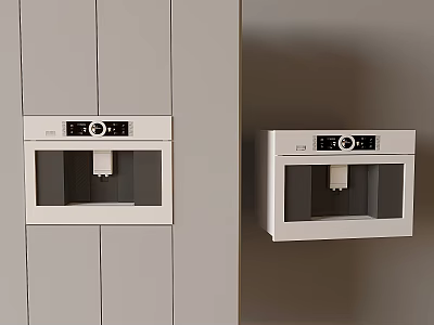 Dual Modern Built in Kitchen Appliances With Digital Panels And Light Gray Cabinets 3d model
