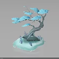 3D Stylized Blue Tree Plant With Gray Trunk Blue Leaves And Decorative Base