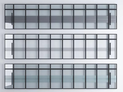 Modern Glass Partition Interior Design With Black Frames And Horizontal Stripes 3d model