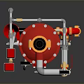 Industrial Equipment Structure Featuring Red Yellow Components And Black Pillar With Pipes