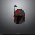 Mandalorian Weapon Helmet with Silver Metallic Reflective Surface Red V Symbol and Antenna