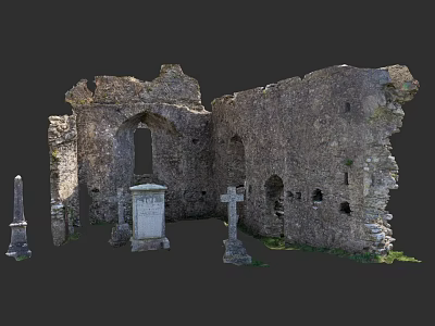 Ancient Urban Architectural Complex Ruins With Stone Walls Arched Windows And Gravestones 3d model