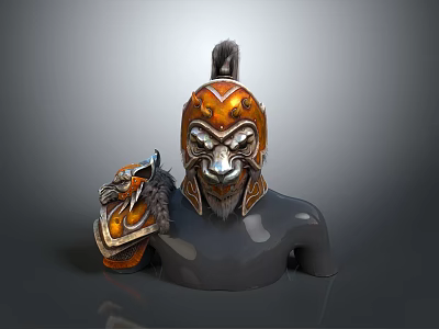 Ancient Warrior Helmet And Shoulder Armor With Orange Accents And Lion Head Decor 3d model