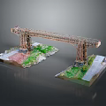 Scale Steel Bridge Model Structure With Concrete Piers And Grass Covered Platforms