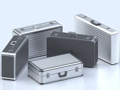 Modern Metal Storage Cases With Silver Black Striped Design And Various Sizes 3d model
