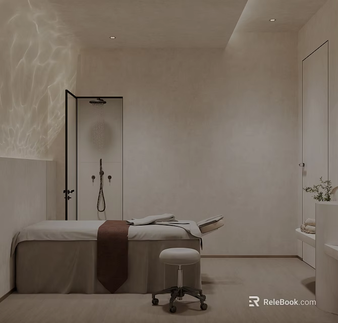 Serene SPA Sauna Interior With Massage Bed And Natural Light Design 3d model 