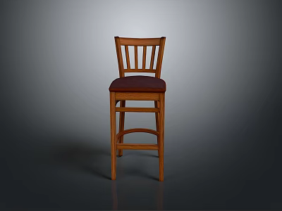 Wooden Bar Stool With Red Padded Seat And Vertical Slat Back Design 3d model