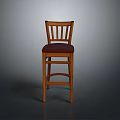 Wooden Bar Stool With Red Padded Seat And Vertical Slat Back Design