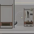 Modern Floor Standing Clothes Hanger With Storage And Accessories In Minimalist Interior