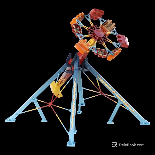 Colorful Ferris Wheel Model Garden Ornament With Blue Stand And Decorative Cabins 3d model 