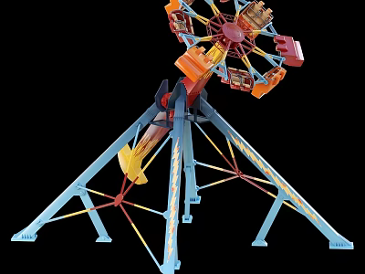 Colorful Ferris Wheel Model Garden Ornament With Blue Stand And Decorative Cabins 3d model