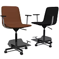 Modern Office Chair with Orange Black Leather Armrest and Wheeled Base Design
