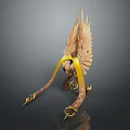 Ornate Winged Weapon With Golden Brown Decorative Straps And Spikes In Metallic Texture