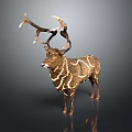 Decorative Deer Sculpture With Intricate Antlers And Striped Wooden Design