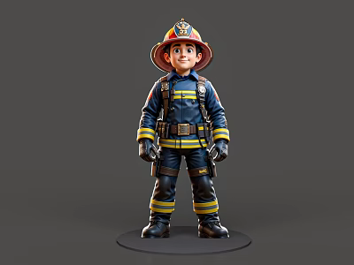 3D Render of Firefighter Man Wearing Blue Uniform With Yellow Stripes And Gear 3d model