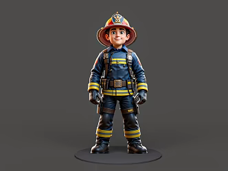 Character Animation Character Cartoon Character Firefighter Professional Fire Alarm European and American Style Youth Character Photo Board 3d model