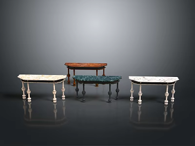 Set of Elegant Tables With Different Colored Tops And Stylish Leg Designs 3d model