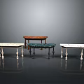 Set of Elegant Tables With Different Colored Tops And Stylish Leg Designs