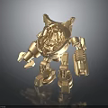 Golden 3D Mechanical Creature Character With Armored Body And Mechanical Arms