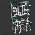 Lab Functional Desk with Glass Door Cabinet Shelves and Lab Equipment Setup
