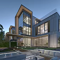 Modern Detached Villa Design With Large Glass Windows Terrace And Landscaping