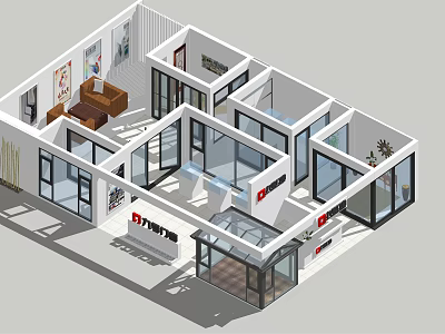 Modern 3D Interior Floor Plan With Open Rooms Large Windows And Furniture 3d model