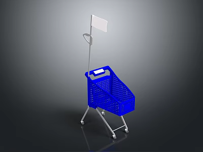 Blue Shopping Cart With Display Sign And Metal Frame On Wheels 3d model