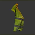 High Visibility Yellow Safety Jacket With Reflective Strips And Front Pockets On Wooden Hanger