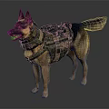 German Shepherd Dog Standing With Camouflage Tactical Vest And Gear