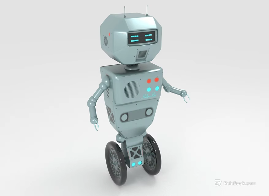 3D Robot Character With Display Screen Wheels Antennas And Mechanical Arms 3d model