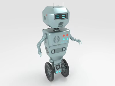 3D Robot Character With Display Screen Wheels Antennas And Mechanical Arms 3d model