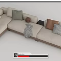 Modern Beige Sectional Sofa With Multiple Colored Cushions Gray Throw Blanket And Side Table 3d model