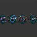Vibrant Fantasy Game Movie Characters With Purple Blue Rings Magical Staffs On Green Bases