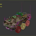 Camouflage Utility Vehicle With Multi Wheel Design And Roof Mounted Equipment