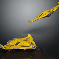 Two Yellow Cosmic Spacecraft Flying In Aerospace With Modern Sleek Design
