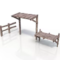 Natural Rustic Wooden Outdoor Furniture Including Table Bench And Fence