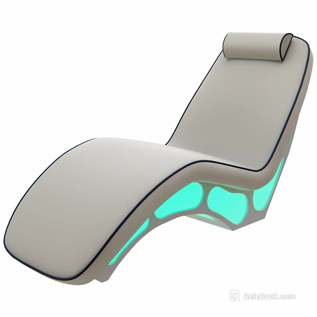 Modern Style Gray Leather Stool With Curved Shape And Green LED Lights 3d model 