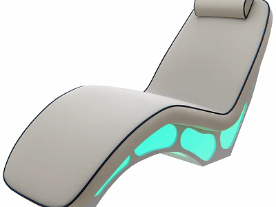 Modern Style Gray Leather Stool With Curved Shape And Green LED Lights 3d model