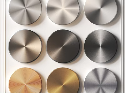 Metal Circular Decorative Elements In Various Colors With Radial Texture And Arrangement 3d model